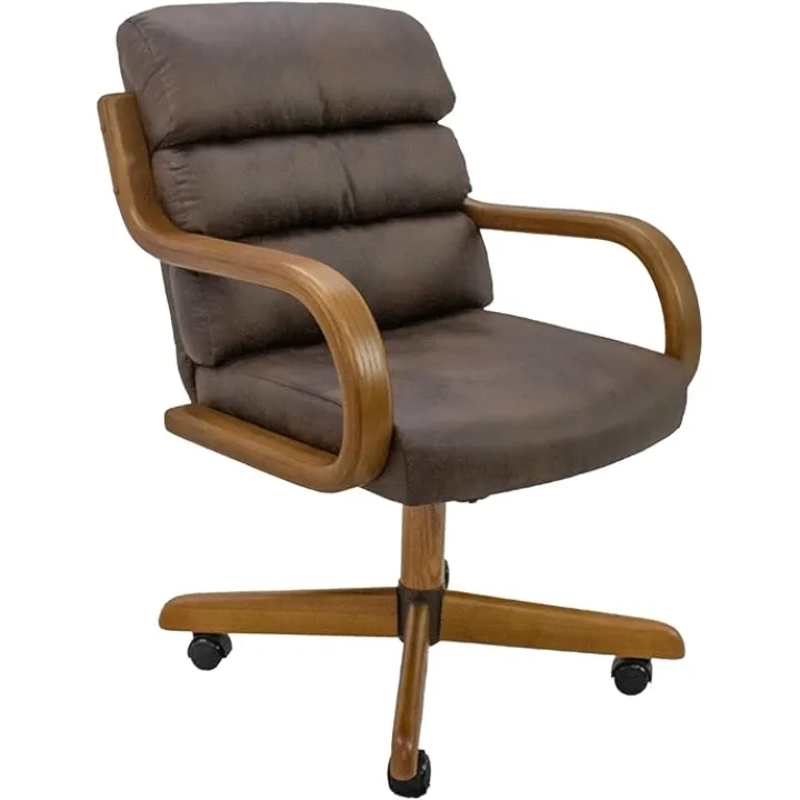 Chromcraft Douglas Set of 1 Casual Dining Chairs Classic Swivel Tilt Fabric Dining Chairs with Casters, Wooden Arm Metal Pedestal Base Chairs with Rolling Wheels for Kitchen & Dining Room