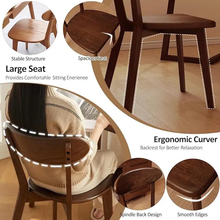 Modern Wood Dining Chairs Set of 8, Solid Oak Wood Dining Chair with Comfortable Backrest, Sturdy Wooden Chairs for Kitchen, Dining Room
