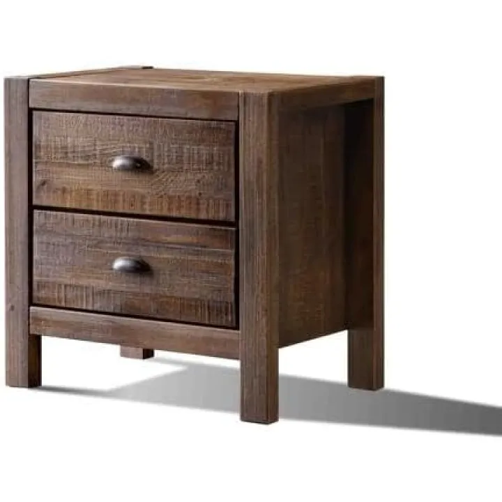 Farmhouse Style Solid Pine Wood 2-Drawer Nightstand Bedside Table in Walnut