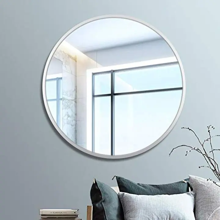 Bathroom Mirrors Metal Vanity Mirror Wall Mounted Mirror Waterproof Aluminum Round Makeup Mirror for Bedroom Hallway 312A (Color : Gold Size : 70cm) (Silver 60cm)