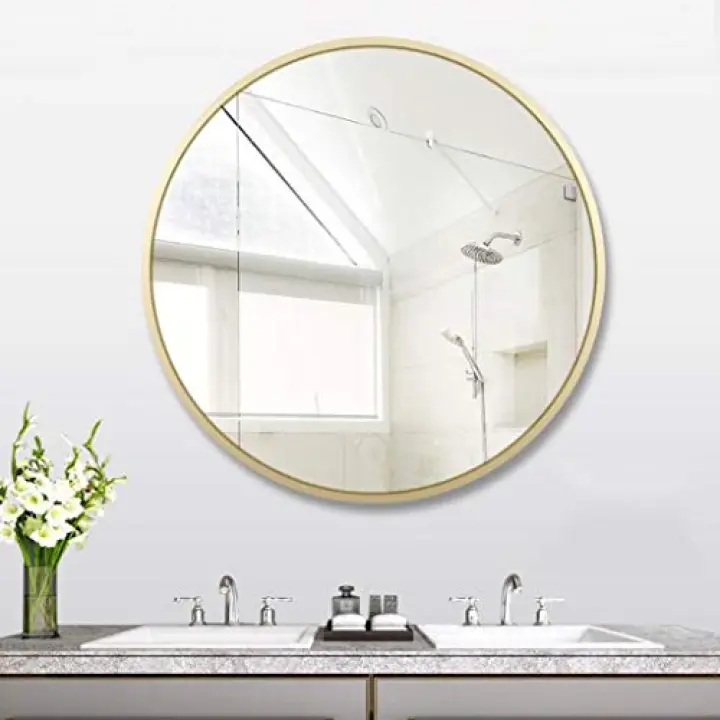 Bathroom Mirrors Metal Vanity Mirror Wall Mounted Mirror Waterproof Aluminum Round Makeup Mirror for Bedroom Hallway 312A (Color : Gold Size : 70cm) (Gold 60cm)