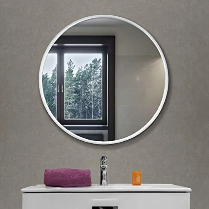 Round Wall-Mounted Wrought Iron Frame Bathroom Mirror Nordic Large Makeup Mirror with Accessories (Color : Gold Size : 60cm) (White 70cm)