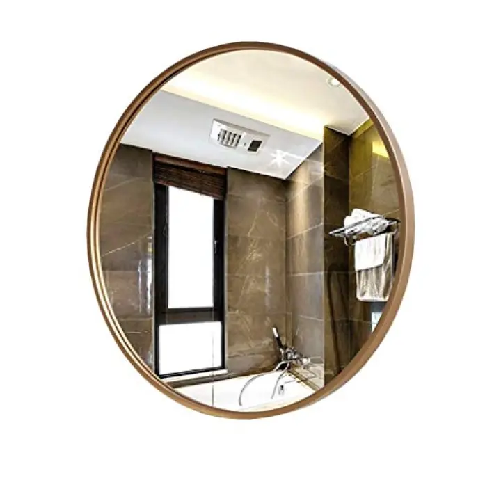 Round Wall-Mounted Wrought Iron Frame Bathroom Mirror Nordic Large Makeup Mirror with Accessories (Color : Gold Size : 60cm) (Gold 70cm)