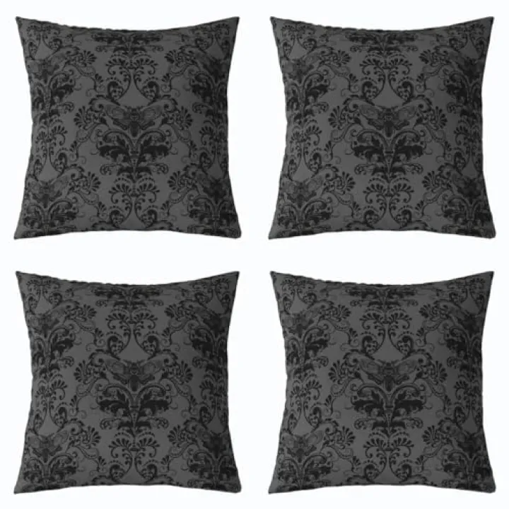 Set of 4 Adult Antique Victorian Baroque Cushion Covers 20x20 Inch Gothic Damask Pillow Covers Bohemian Exotic Throw Pillow Covers Dark Grey Butterfly Floral Pattern Decorative Square Pillow Cases