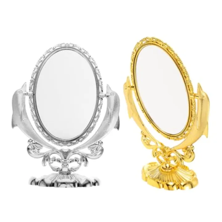 HAKIDZEL 2pcs Vintage Double Sided Makeup Mirror Elegant Standing Vanity Mirror for Desktop Space-Saving Design Reflection for Rooms and Apartments