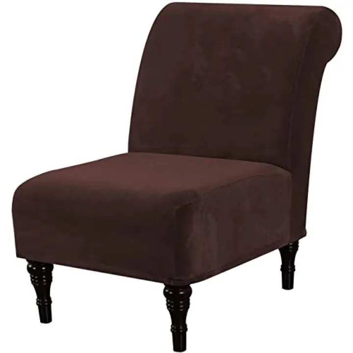 FXBZA Armless Accent Chair Cover Slipcover, High Stretch Velvet Sofa Chair Covers Furniture Protector Covers with Elastic Bottom Removable Washable (Color : Chocolate)