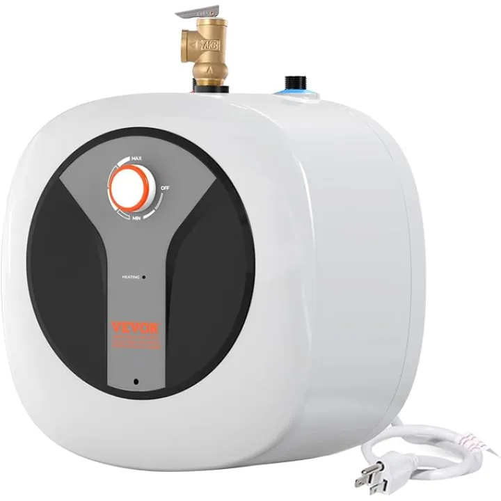 VEVOR Electric Mini-Tank Water Heater 4-Gallon Tank, 1440W Hot Water Boiler Storage, Safety Temperature Pressure Valve Easy Install, for Kichen Bathroom Restaurant, Shelf Wall Mounted