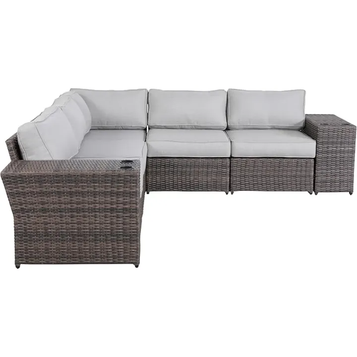 Living Source International Fully Assembled 102'' Wide Outdoor Wicker Reversible Patio Sectional with Cushions MV774, Brown