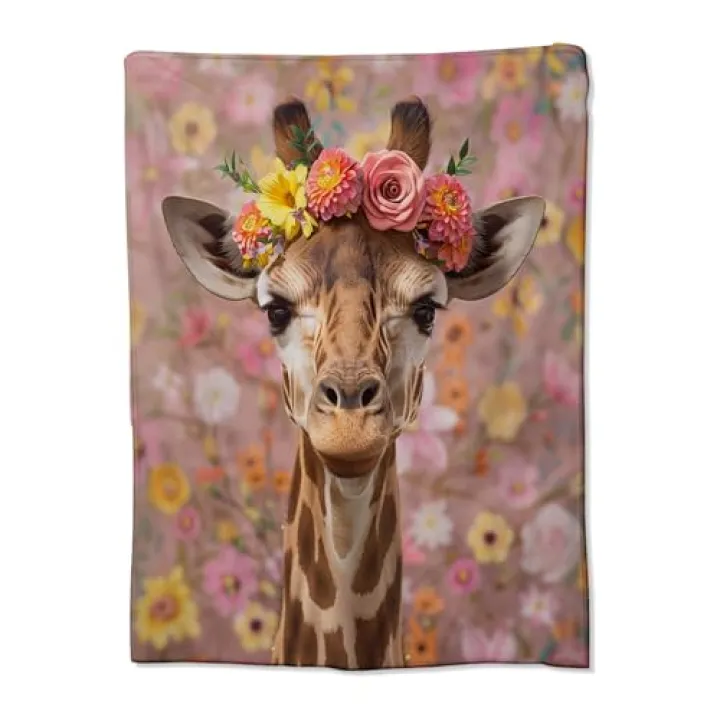 Giraffe Blanket for Women Kids Girls Adults, Flannel Giraffe Blankets Gifts, Flower Floral Giraffe Throw Blanket for Sofa Couch Bed Living Room Soft Warm Cozy Giraffe Decor 60" x 50"