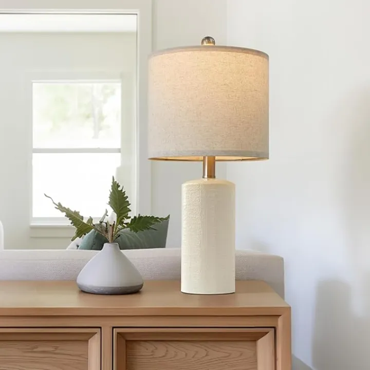 20.25" Small Single Table Lamp for Bedroom Modern Ceramic Nightstand Lamp Farmhouse Bedside Lamp Boho Living Room Lamp White End Side Table Lamp