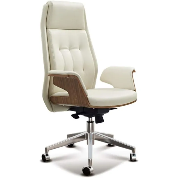 Home Work Chair Office Chair Cowhide Leather Gaming Chair Ergonomic Swivel Backrest Reclining Sleeping Extra Large Boss Chair, White