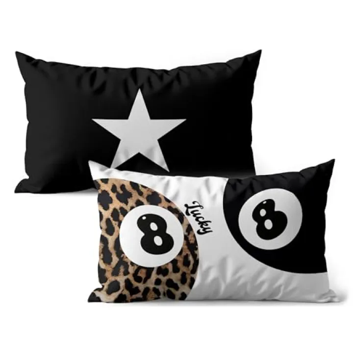 GTYNU Trendy Funky Cheetah Y2K 8 Ball Pillow Covers 12x20 Set of 2,Black and White Star Decorative Pillowcases,Cheetah Throw Pillow Covers for Couch Sofa Bed Home Room Decor