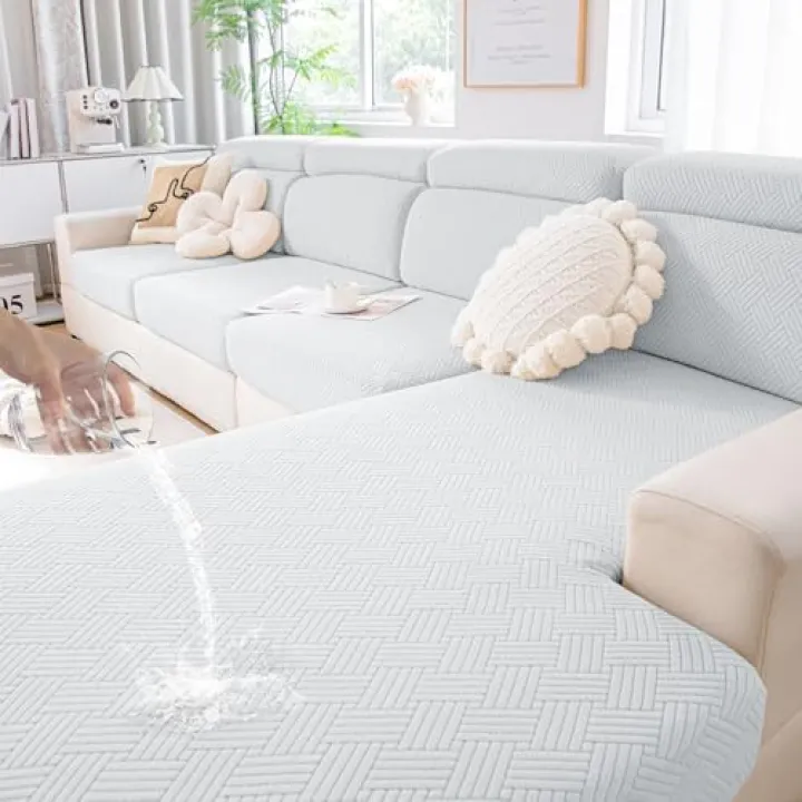 hyha Waterproof Couch Cushion Covers, Stretch Magic Sofa Seat Slipcover, Waterproof Sectional Couch/Sofa Cushion Covers for Pets Washable with Elastic Bottom(3PC, Light Grey)