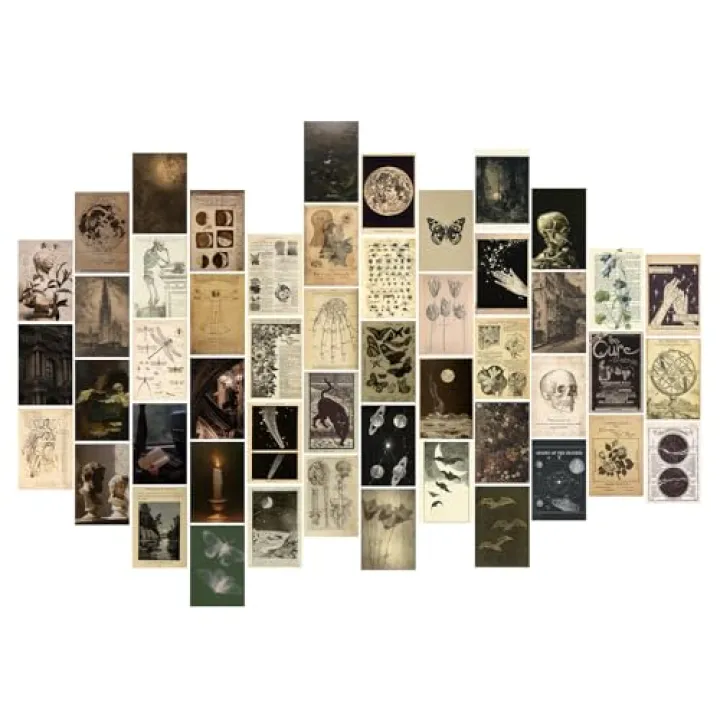 TWNSLLA Vintage Gothic Decor for Home,Dark Academia Wall Art Prints,Gothic Wall Art Goth Posters,Moody Goth Room Decor Aesthetic Pictures,Witchy Spooky Wall Collage Kit for Dorm,4x6inchx50pcs