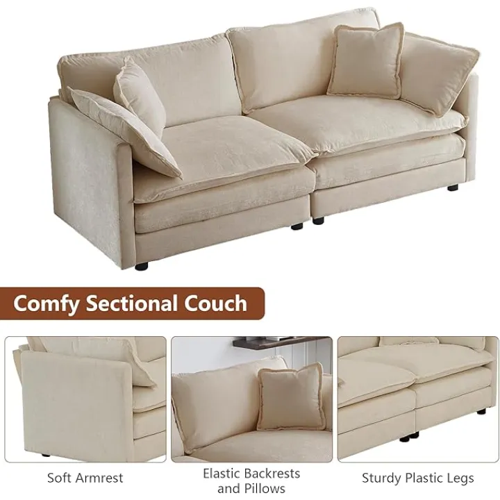 Modern Loveseat 2-Seater Sofa Couch Deep Seat Sectional Cloud Sofa, Modern Deep Seat Comfy Couch with Ottomans, 76.7" Modular Sectional Sofa Chenille Loveseat for Living Room Small Space