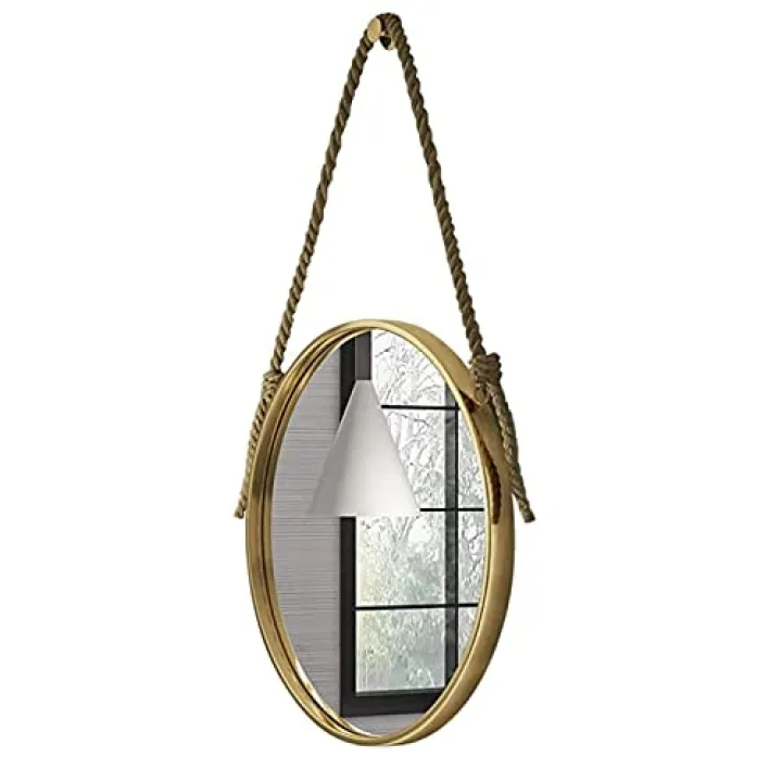 Round Rope Hanging Mirror for Bathroom Office | Decorative Mirrors for Wall Decor Living Room | Vanity Shaving Mirror Wall Mounted | Circle Large Wall Mirror Modern Design