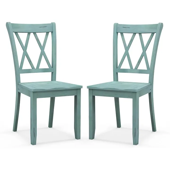 GOFLAME Wooden Dining Chairs Set of 2, Mid Century Farmhouse Kitchen Side Chairs with Ergonomic Seat & High Backrest, Armless Dinette Chairs with Rubber Wood Frame for Dining Room Living Room, Green