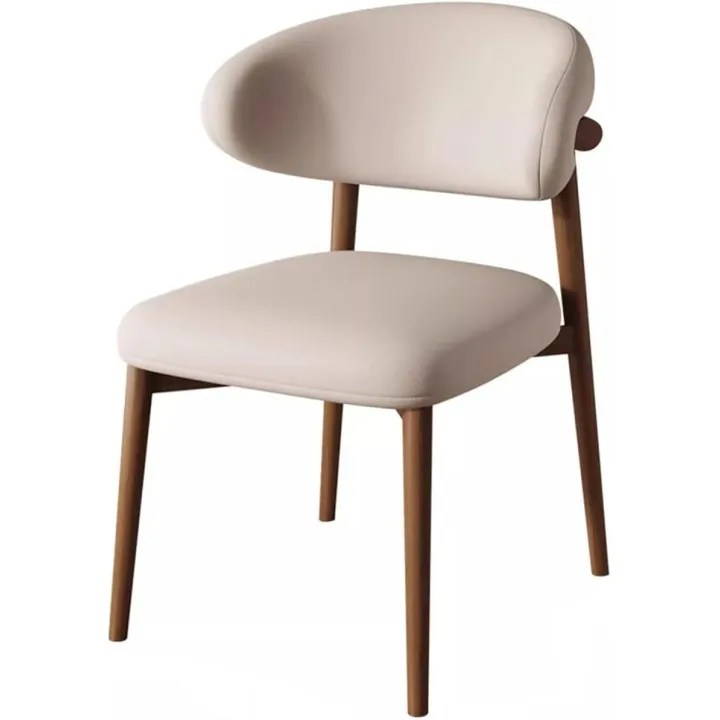 Dining Chairs Set of 1 Upholstered Mid-Back Kitchen Chairs with Wood Frame Curved Backrest & Padded Seat Cushion Mid-Century Lounge Armless Chair for Dining Room Living Room S Khaki