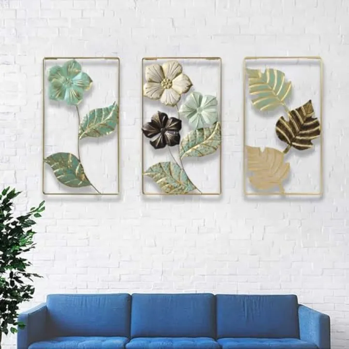 JILIP Metal Leaf Wall Hanging Sculpture, Flower Leaves Metal Wall Art Decor, for Living Room Bedroom 3D Wall Silhouette Art Sign