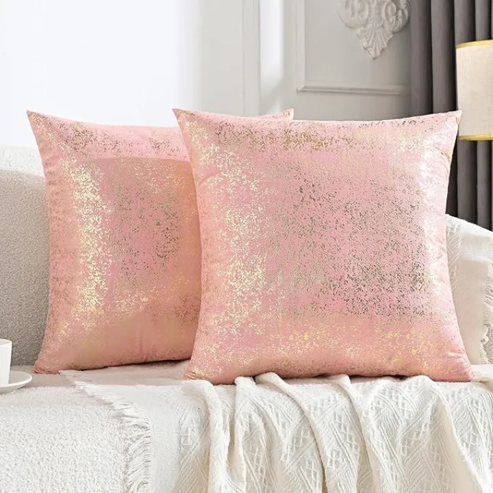 JELLYMONI Sparkling Decorative Pillow Covers Set of 2,Gold Glitter Throw Pillows Cover 18x18in Inch for Living Room Bed Sofa Couch, Morden Home Luxury Decor(18x18in,Gold Pink)