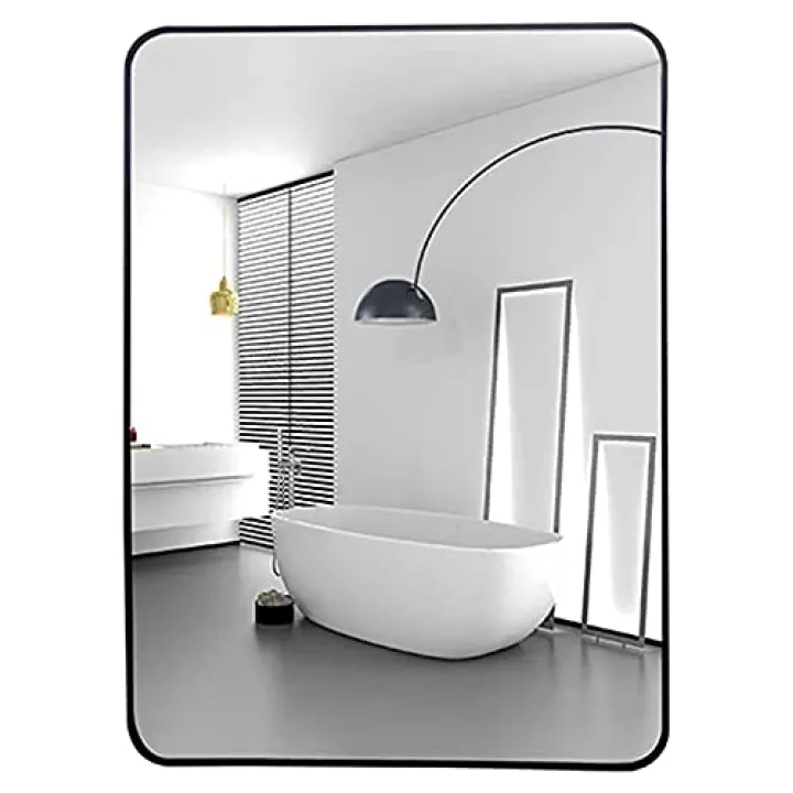 Makeup Mirror Black Metal Framed Bathroom Mirror Rectangular Wall Mirror HD Makeup Mirrors Vertical Or Horizontal for Bedroom Vanity Living Room Hallway Wall-Mounted Bathroom Mirror (Size : 40X50CM)