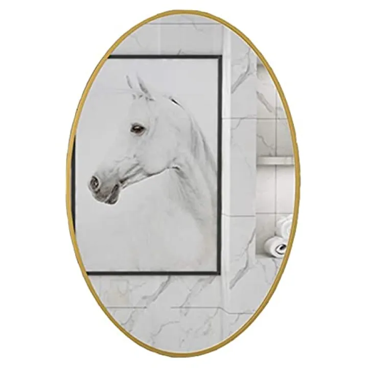Makeup Mirror Golden Oval Wall Mirror HD Shaving Mirror Metal Frame Wall Mounted Makeup Mirror for Bathroom Bedroom Hallway Living Room Bathroom Mirror (Size : 40×60CM)
