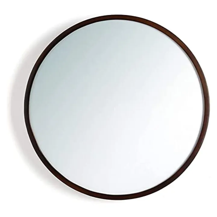 Makeup Mirror Round Bathroom Mirror Large Circle Wall Mirror Brown Wooden Frame Wall-Mounted Vanity Makeup Mirror for Entryway Living Room Bedroom Bathroom Mirror (Size : 50CM)