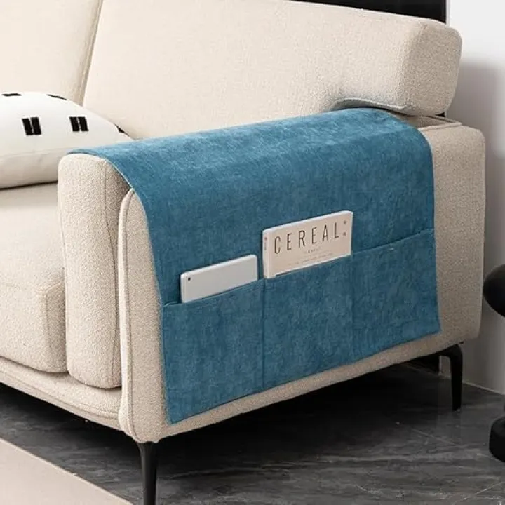 ADPON Thick Chenille Armrest Covers Set of 2 for Chairs and Sofas Armchair Covers for Arms Couch Arm Covers Armrest Covers for Sofa Non Slip (Large,Blue)