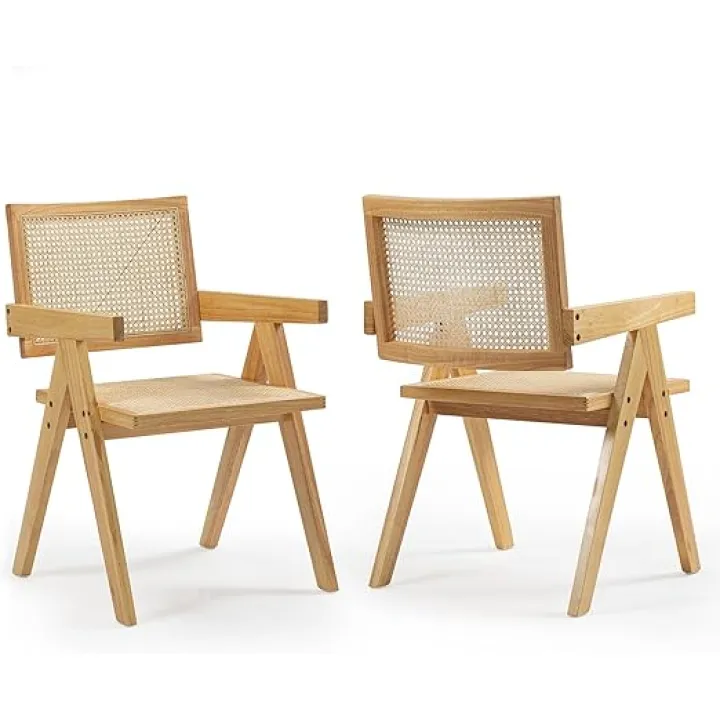 Set of 2 Bardot Natural Wooden Dining Chair with Rattan Back