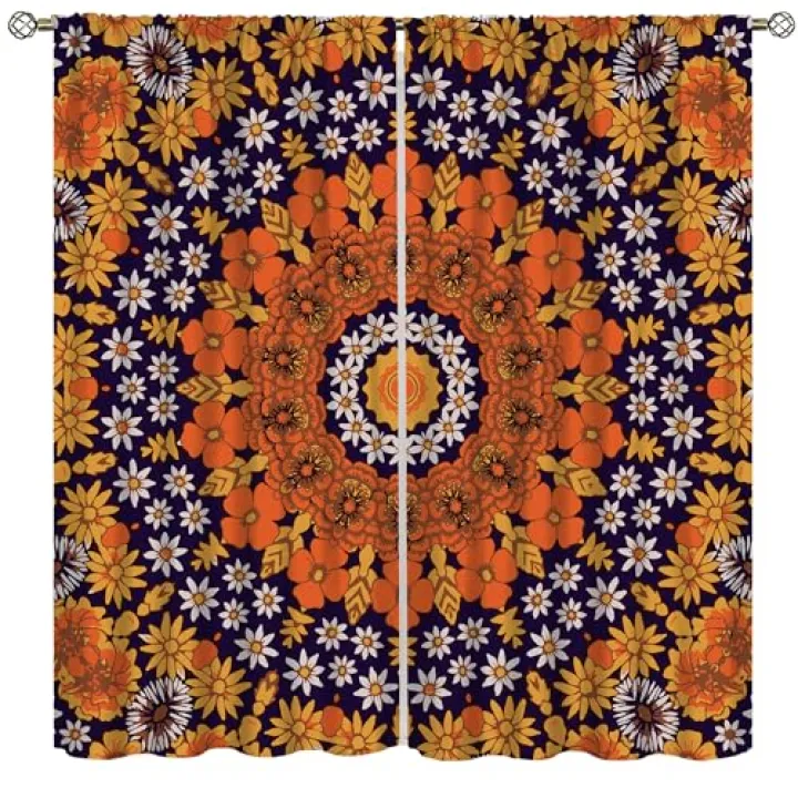 AAVEUP Boho Mandala Floral Curtains, Abstract Indian Vintage Hippie Mandala Decor Windows Treatments, Thermal Insulated Drapes for Boys Girls Living Room Bedroom 42x45in