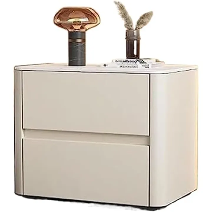 Nightstand End Table 2 Drawers Bedside Table Faux Leather Bedside Dresse Bedside Cabinet (Color : Beige, Size : 45x40x50cm)