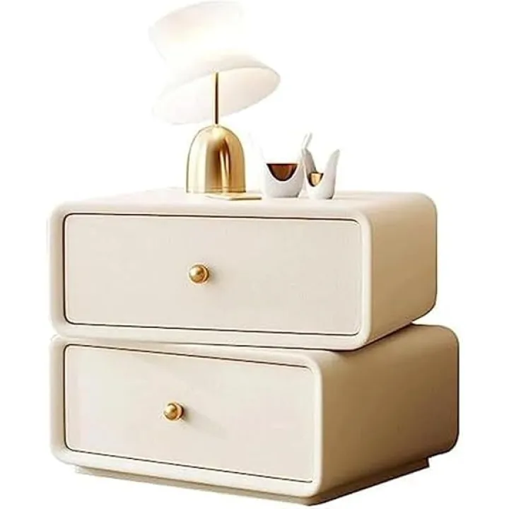 Nightstand Bedside Cabinet 2 Drawers End Table Solid Wood Bedside Cabinet Rotating Table Top Bedside Table (Color : Beige, Size : 50 * 40 * 48cm)