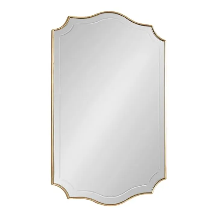 Kate and Laurel Hollyn Glam Scalloped Rectangle Wall Mirror; 24 x 36; Gold; Modern Scallop Mirror with Engraved Border for Bathroom Mirror for Over Sink or Fireplace Mantel Mirror