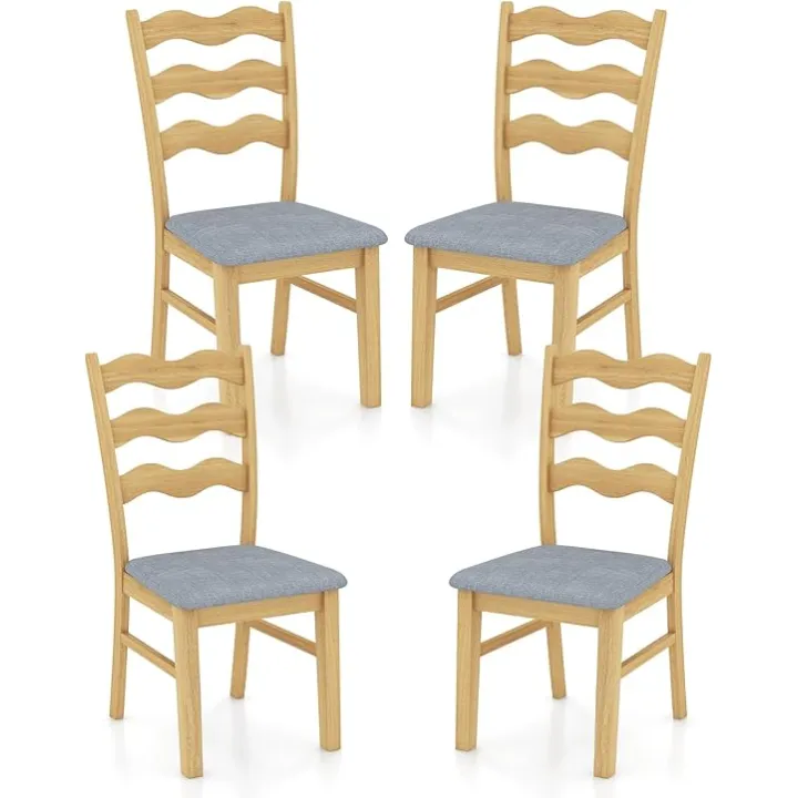 Giantex Wooden Dining Chairs Set of 4, Rubber Wood Kitchen Chair with Padded Seat & Hollowed Backrest, Soft Seat, Dining Room Chair, Armless Upholstered Side Chair for Home and Restaurant