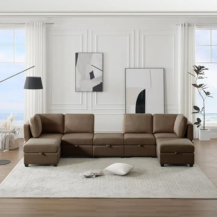 GOWE Free Combinations Storage Functional Modular Sectional Sofa with Thick Seat and Back Cushions