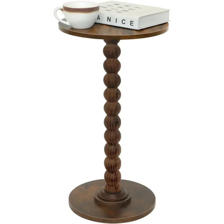 Round Side Table, Small Drink Table for Small Spaces, Modern Accent End Table Nightstand with Solid Wood Leg for Living Room, Bedroom, Corners, and Office (Black)