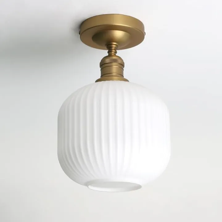 Pathson Vintage Flush Mounted Ceiling Light with Milk White Glass, Brushed Brass Modern Ceiling Lamp Fixture for Farmhouse Hallway Foyer Loft Living Room Bedroom