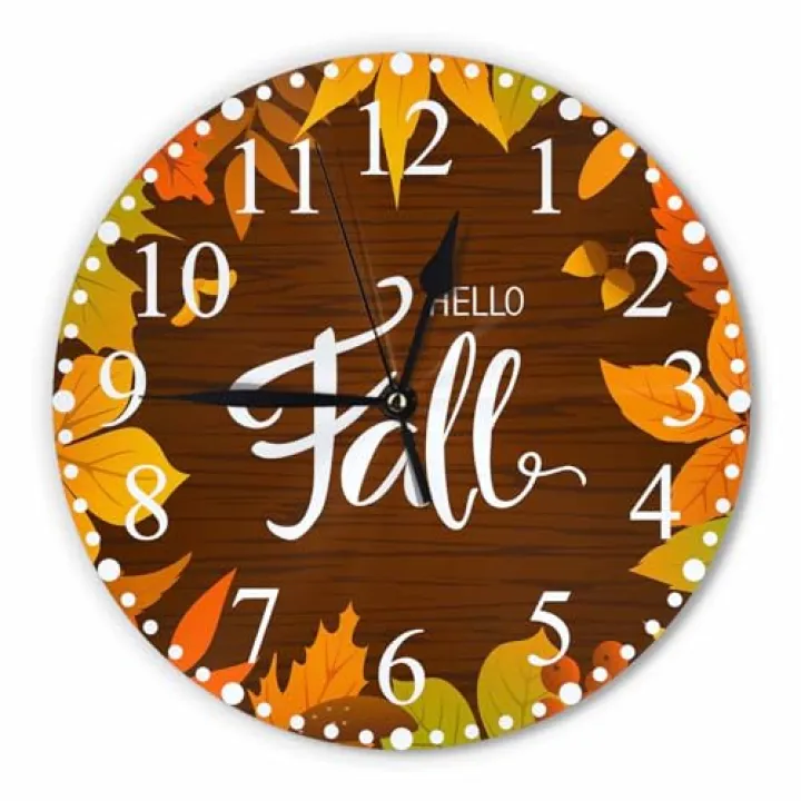 KEEPSUPER Hello Fall Wall Clock Autumn Leaves Birch Maple Rowanberry Bright Clock 10 Inch Silent Non-Ticking Clocks Battery Operated for Home Living Laundry Room Kitchen Bedroom Office