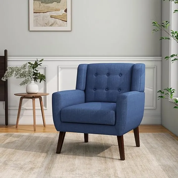 Accent Chair, Mid-Century Modern Fabric Chairs with Arms for Living Room, Comfy Upholstered Club Single Sofa Armchair for Bedroom Waiting Room with Solid Wood Frame (Fabric Orange, Set of 1)