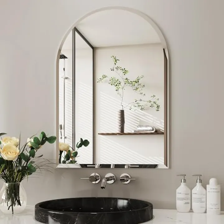 AUYHM Arched Wall Mirror,20x28 Small Mirror for Wall,Frameless Mirror,Bathroom Wall Mirror,Frameless Bathroom Mirrors for Over Sink,espejos para baños