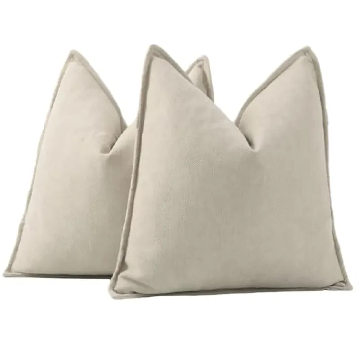 MADIZZ Textured Chenille Throw Pillow Covers Set of 2 Super Soft Decorative Pillow Covers Boho Cushion Covers Modern Pillowcases Farmhouse Home Decor for Sofa Bedroom 16x16 inch Beige