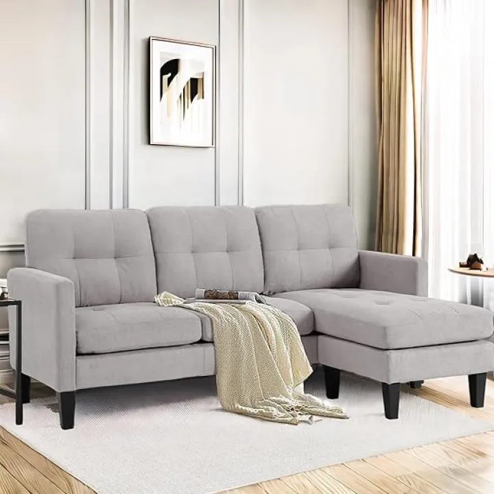Small L Shape Couch, Modular Sectional for Living Room, Convertible Sleeper Sofa Bed With Reversible Chaise, Lounge Modern Sofa for Apartment Small Space (Grey)
