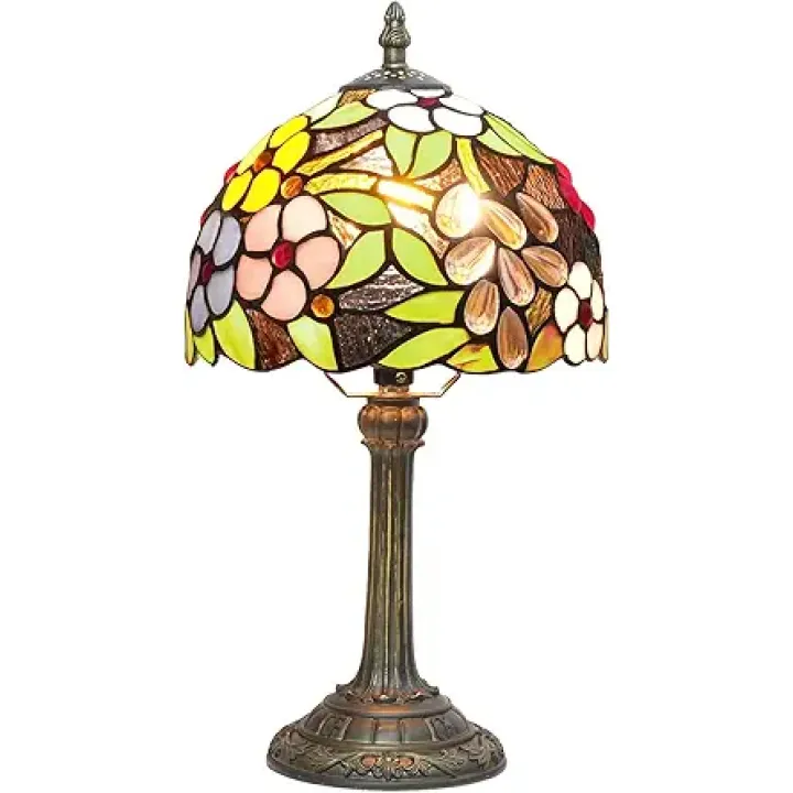 Tiffany Lamp Bedside Table Lamp-Nightstand,Stained Glass Lamp for Bedroom Dorm Living Kitchen, Aesthetic Cute Home Decor Gift (8-inch Grape Flower)