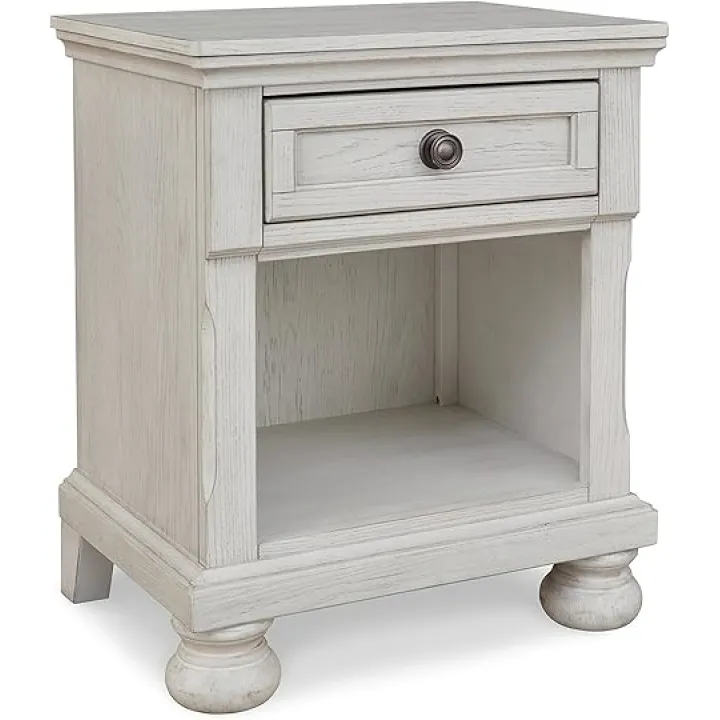 Benjara Lea 27 Inch Nightstand, Single Drawer Traditional Style, Open Cubby, White