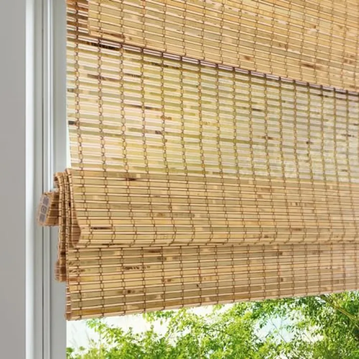 LANTIME Cordless Wood Window Blinds, Bamboo Sheer Light Filtering Woven Roman Shades, Tiger Wood, 34" W X 48" H