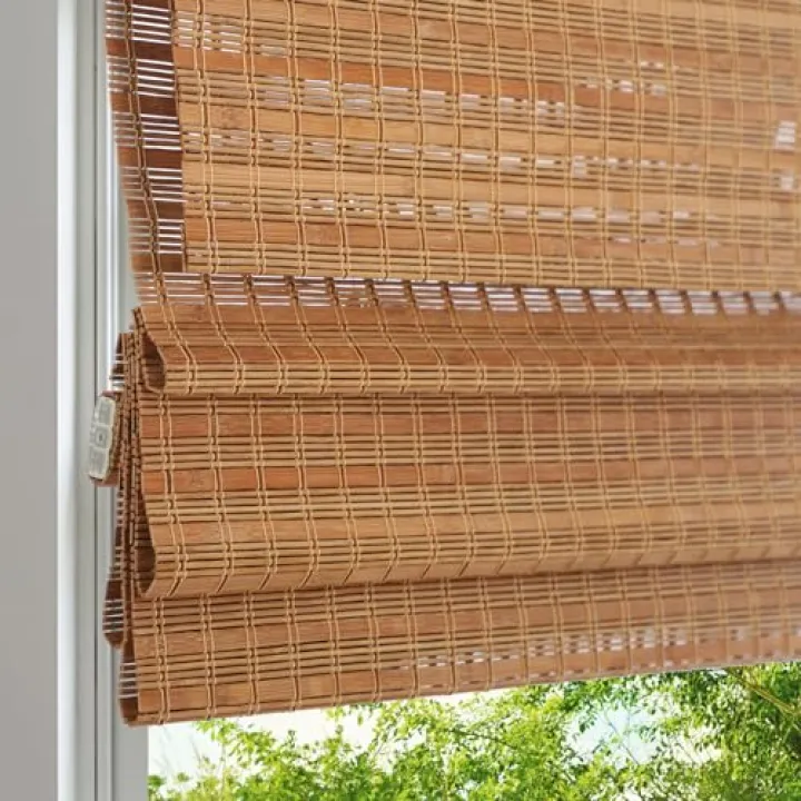 LANTIME Cordless Wood Window Blinds, Bamboo Sheer Light Filtering Woven Roman Shades, Tiger Wood, 34" W X 48" H