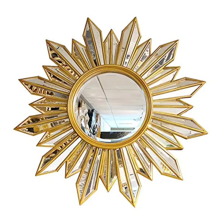 Home Metal Wall Decor, Wall Mirror Decor,HD European Metal Art Wall-Mounted Decoratie Mirror for Bedroom,Bathroom, Office,Liing Room Sofa Background Wall Decoration Mirror, 85CM (Size : 1)