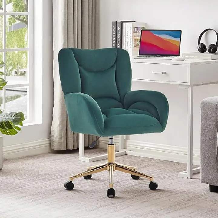 Hommoo Velvet Comfortable Desk Chair with Wheels and Arms - Height Adjustable Modern Task Chair for Home Office and Computer Use - Green
