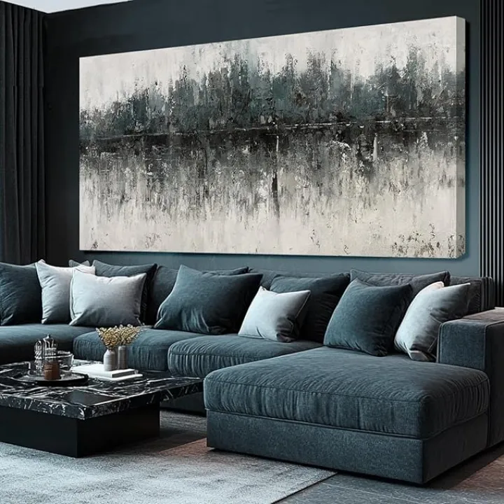 SDYA Abstract Wall Decorations for Living Room/Green and Grey Painting Artwork on Canvas/Master Bedroom Wall Decor/Posters for Room Men Office Dining Room 29"x 58"