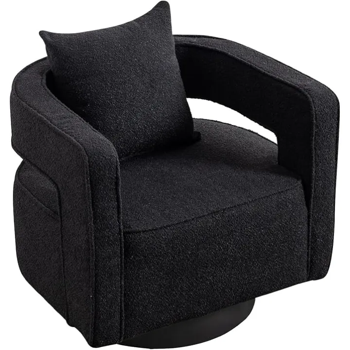 Aoiy & Wifon 28.95" W Swivel Accent Chairs for Living Room, 360 Degree Swivel Barrel Chair, Living Room Accent Chair, Boucle, Black